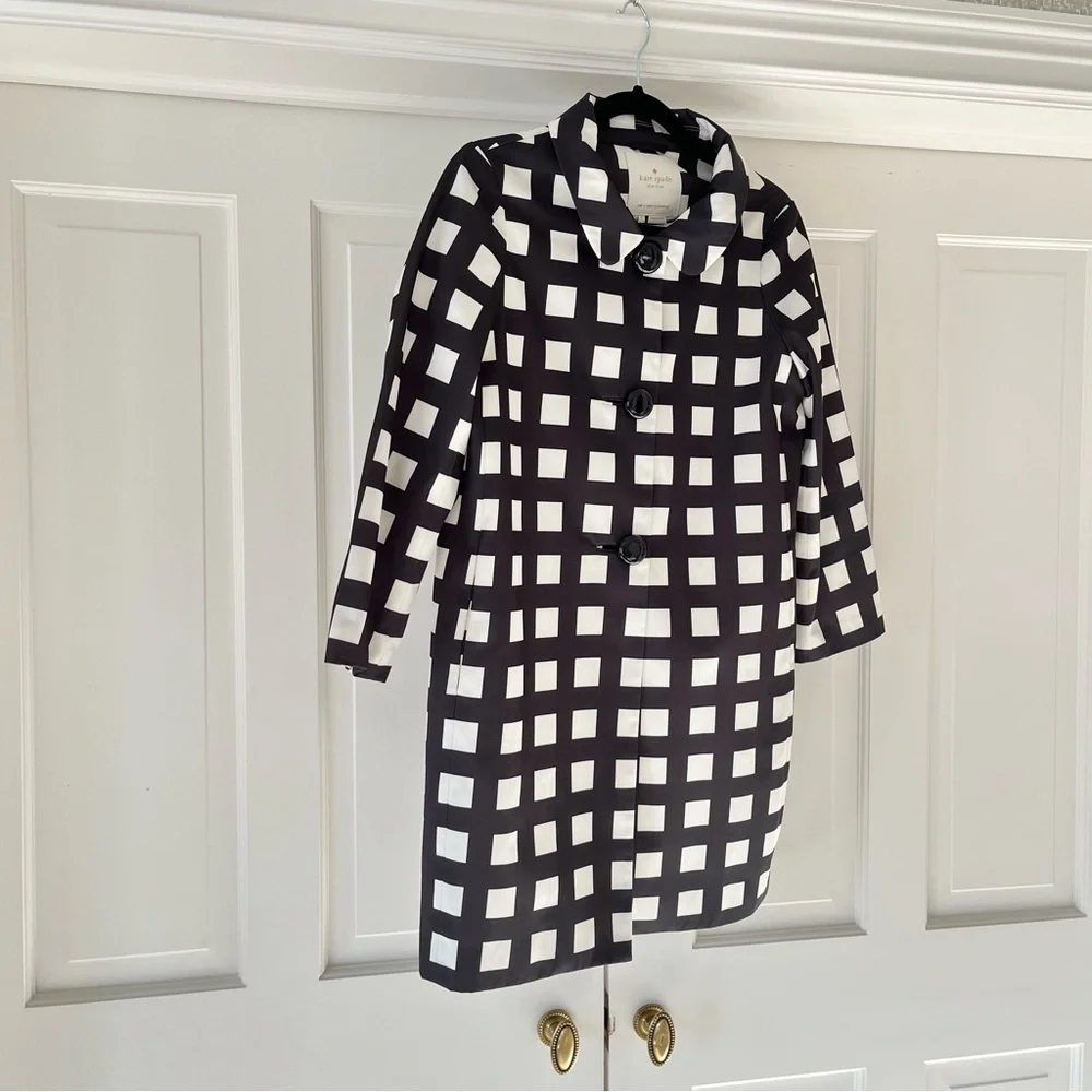 Kate Spade black white checked print coat S